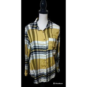C&C California Flannel Plaid Shirt Long Sleeve Button Yellow Black White Large